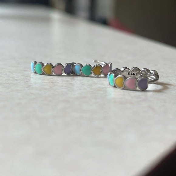 Sterling Silver Earrings Rainbow Heart Ear Ring Dangle 925 enamel - Picture 2 of 5